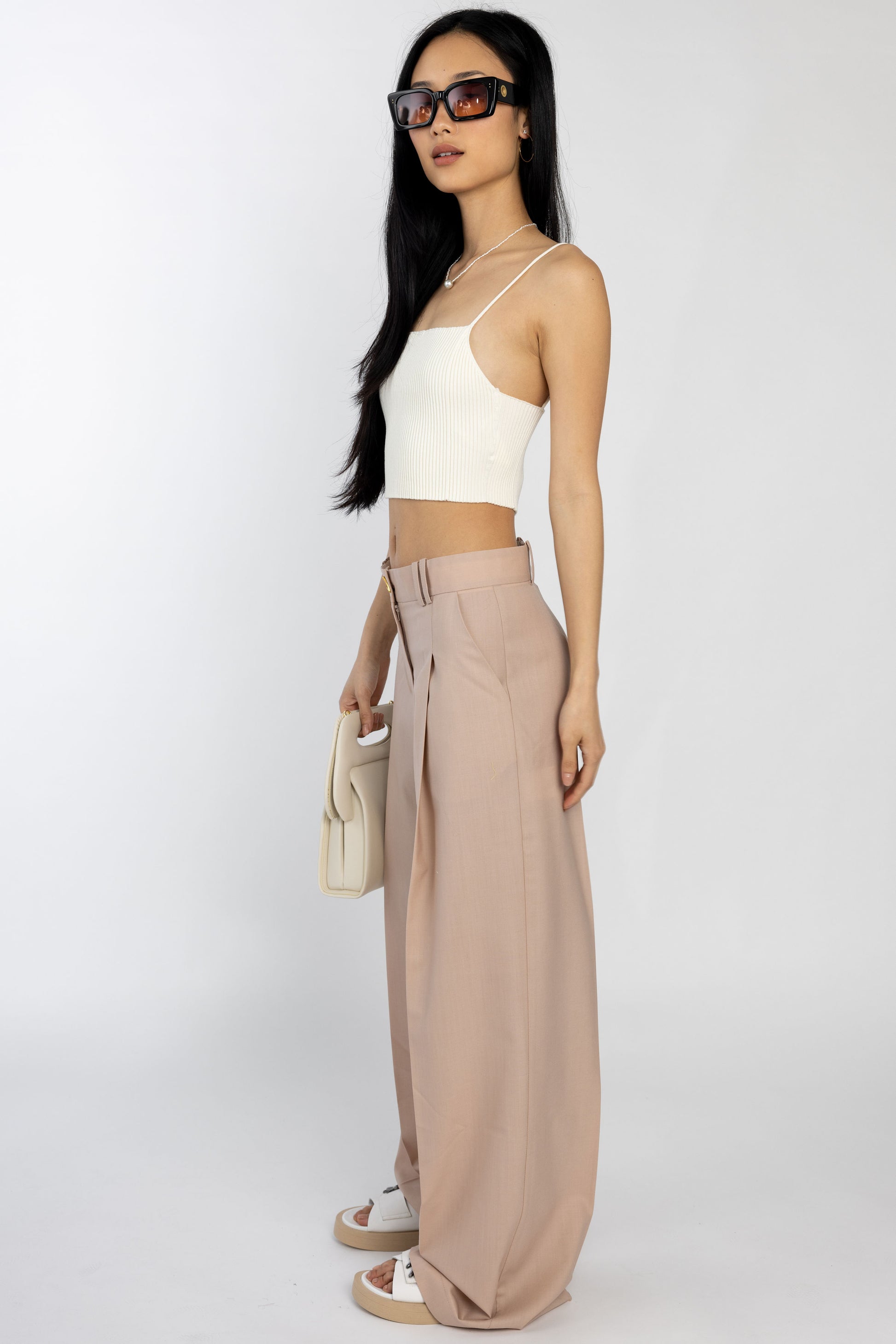 AERON Wellen Wide Leg Trouser Pant in Pale Rose
