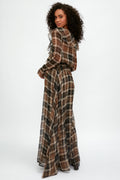 ALESSIA ZAMATTIO Calla Silk Maxi Dress in Tartan Nocciola