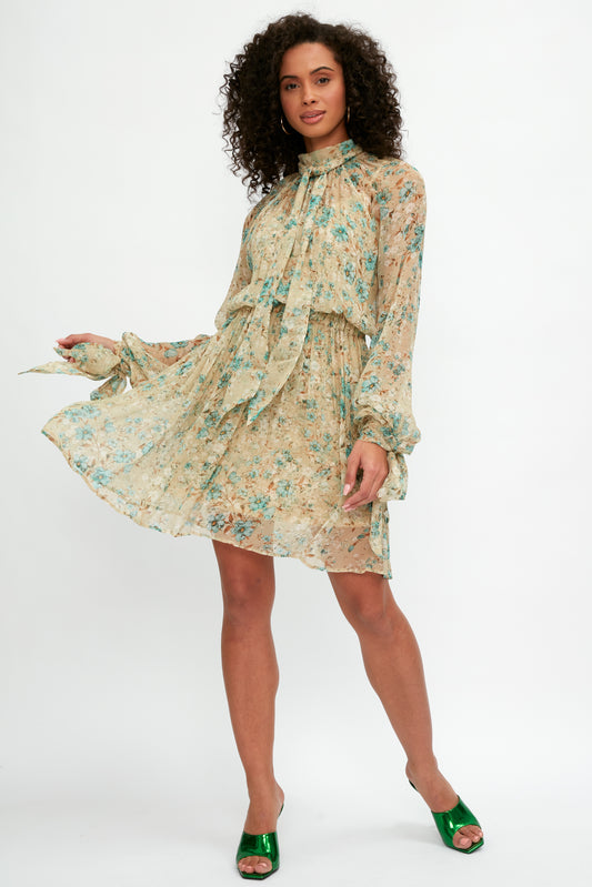ALESSIA ZAMATTIO Dalia Silk Mini Dress in Acqua Floral Print