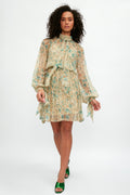 ALESSIA ZAMATTIO Dalia Silk Mini Dress in Acqua Floral Print