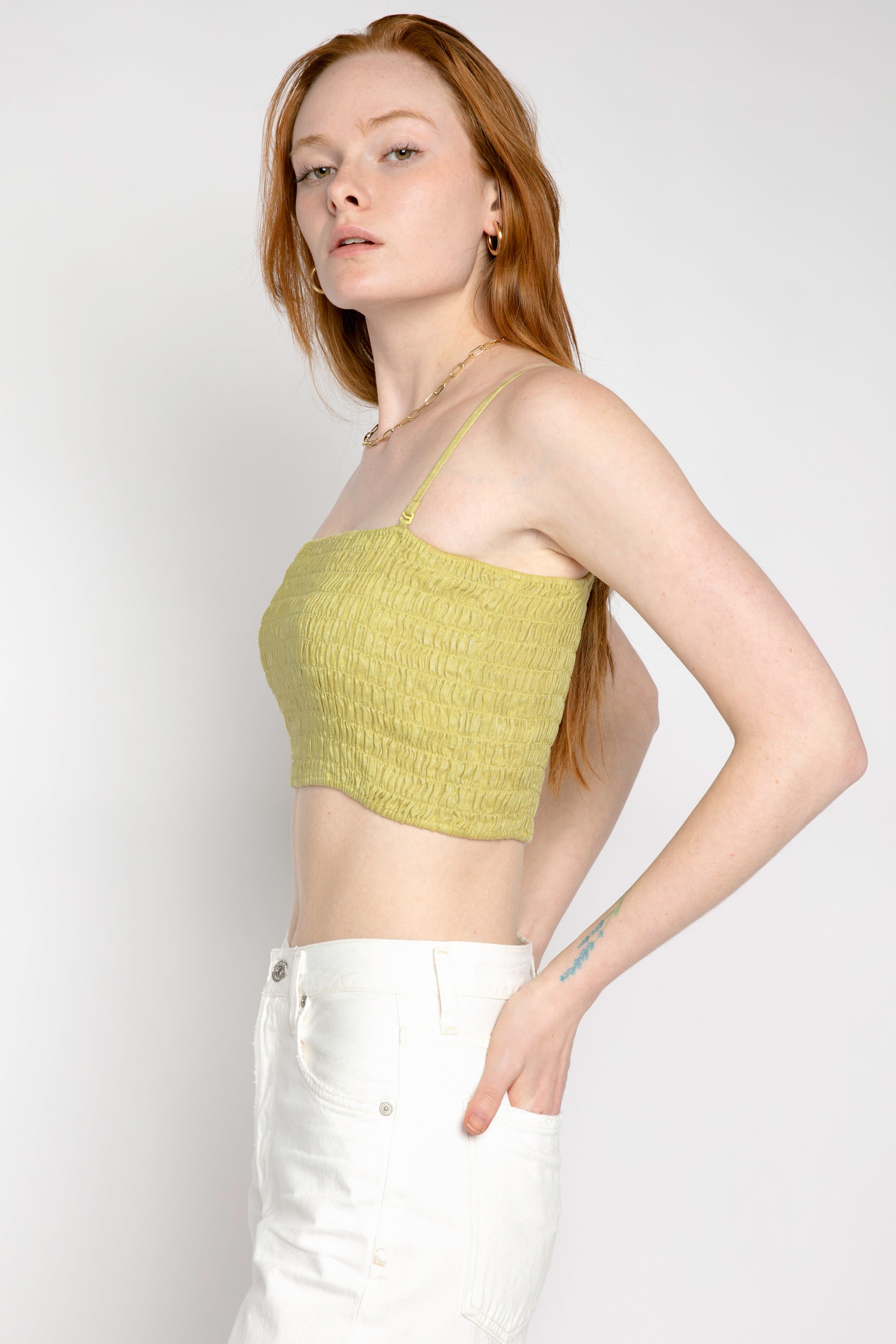 ATM Linen Smocked Tube Top in Seagrass