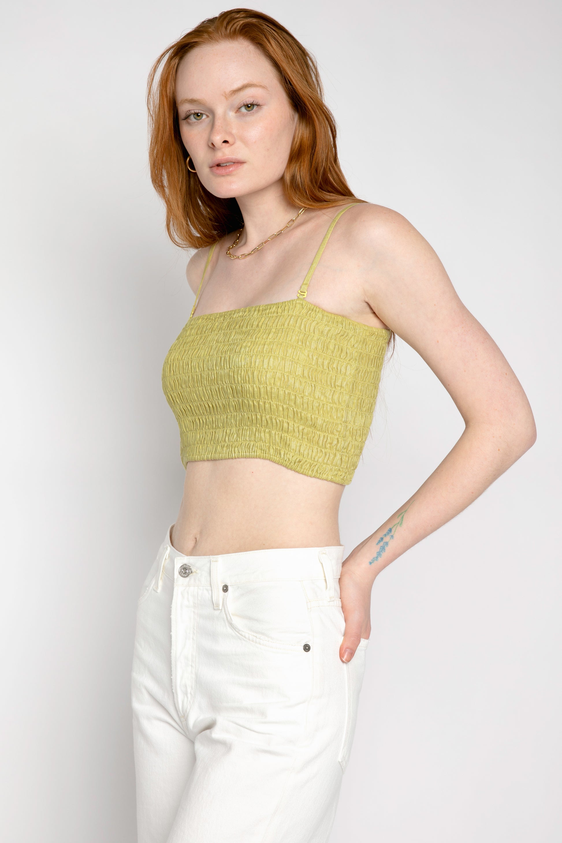 ATM Linen Smocked Tube Top in Seagrass