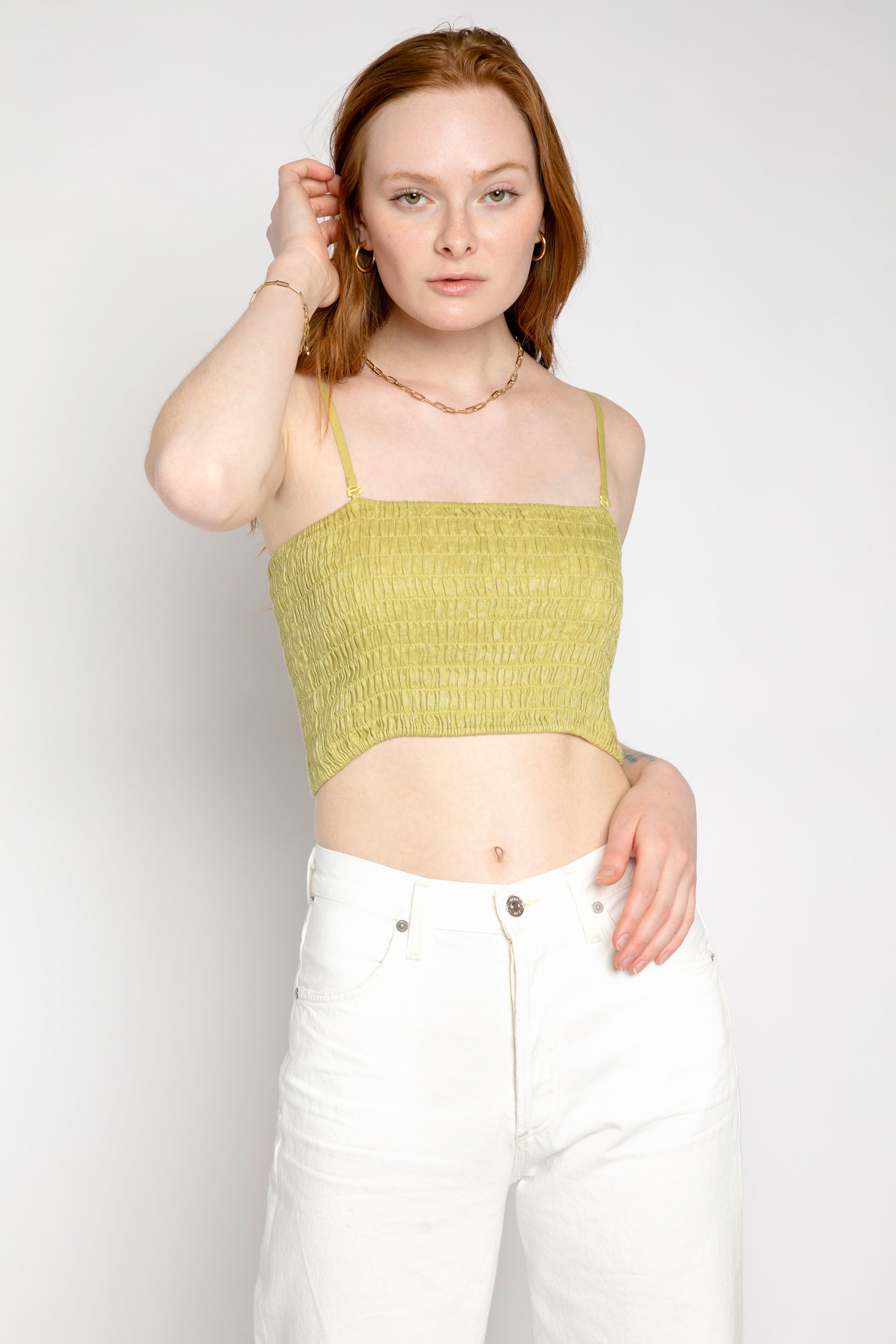 ATM Linen Smocked Tube Top in Seagrass