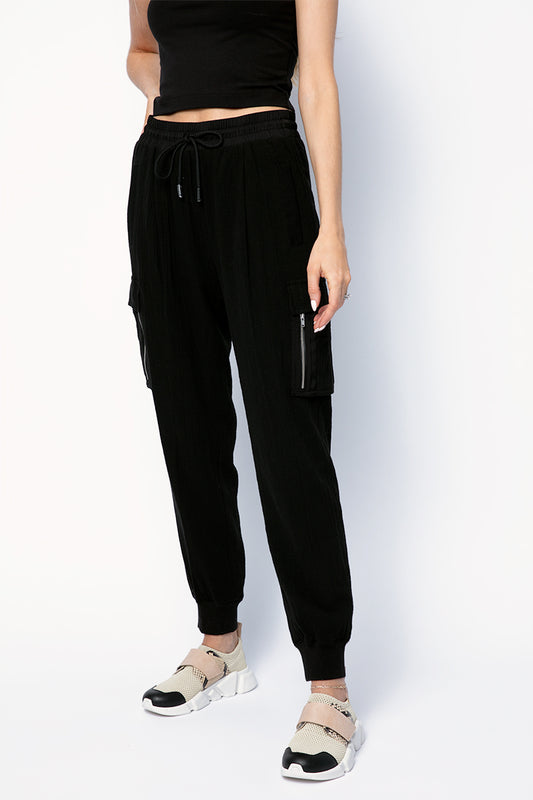 ATM Cotton Gauze Pull On Cargo Pant in Black