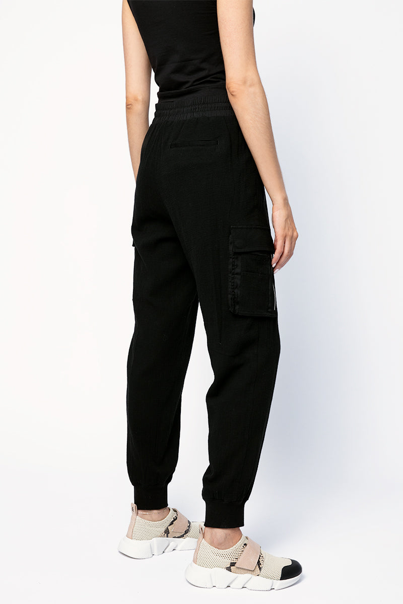 ATM Cotton Gauze Pull On Cargo Pant in Black