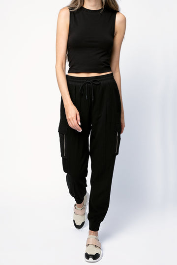 ATM Cotton Gauze Pull On Cargo Pant in Black