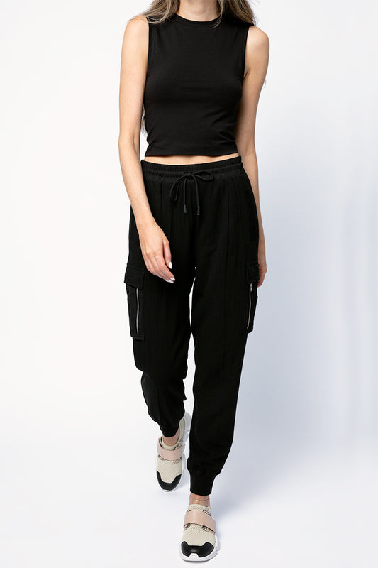 ATM Cotton Gauze Pull On Cargo Pant in Black