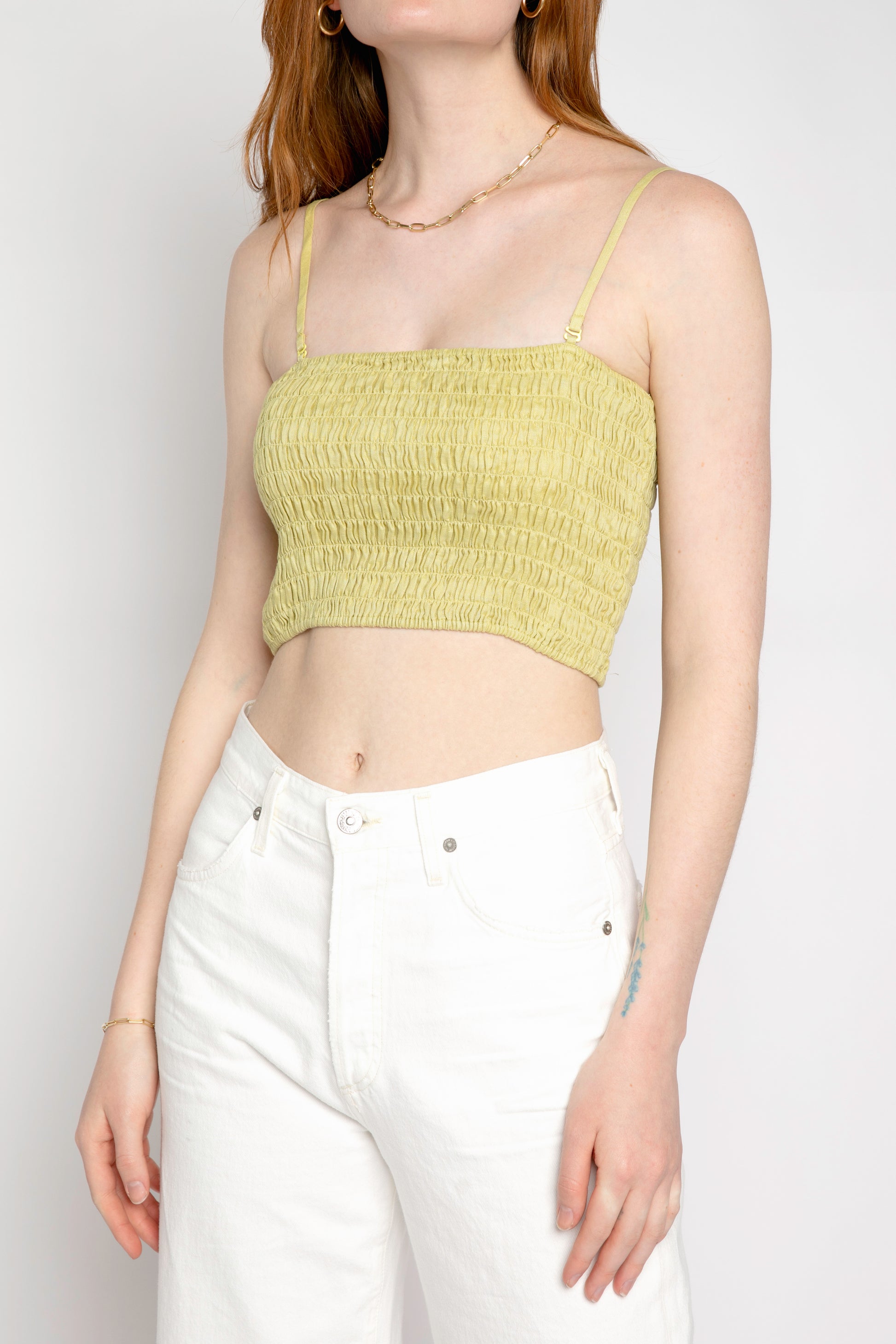 ATM Linen Smocked Tube Top in Seagrass