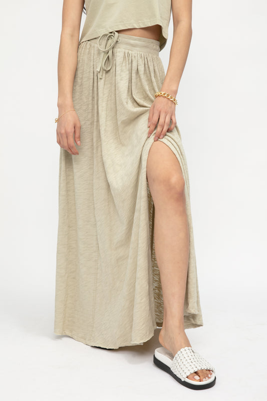 ATM Maxi Skirt With Slit in Faded Moss