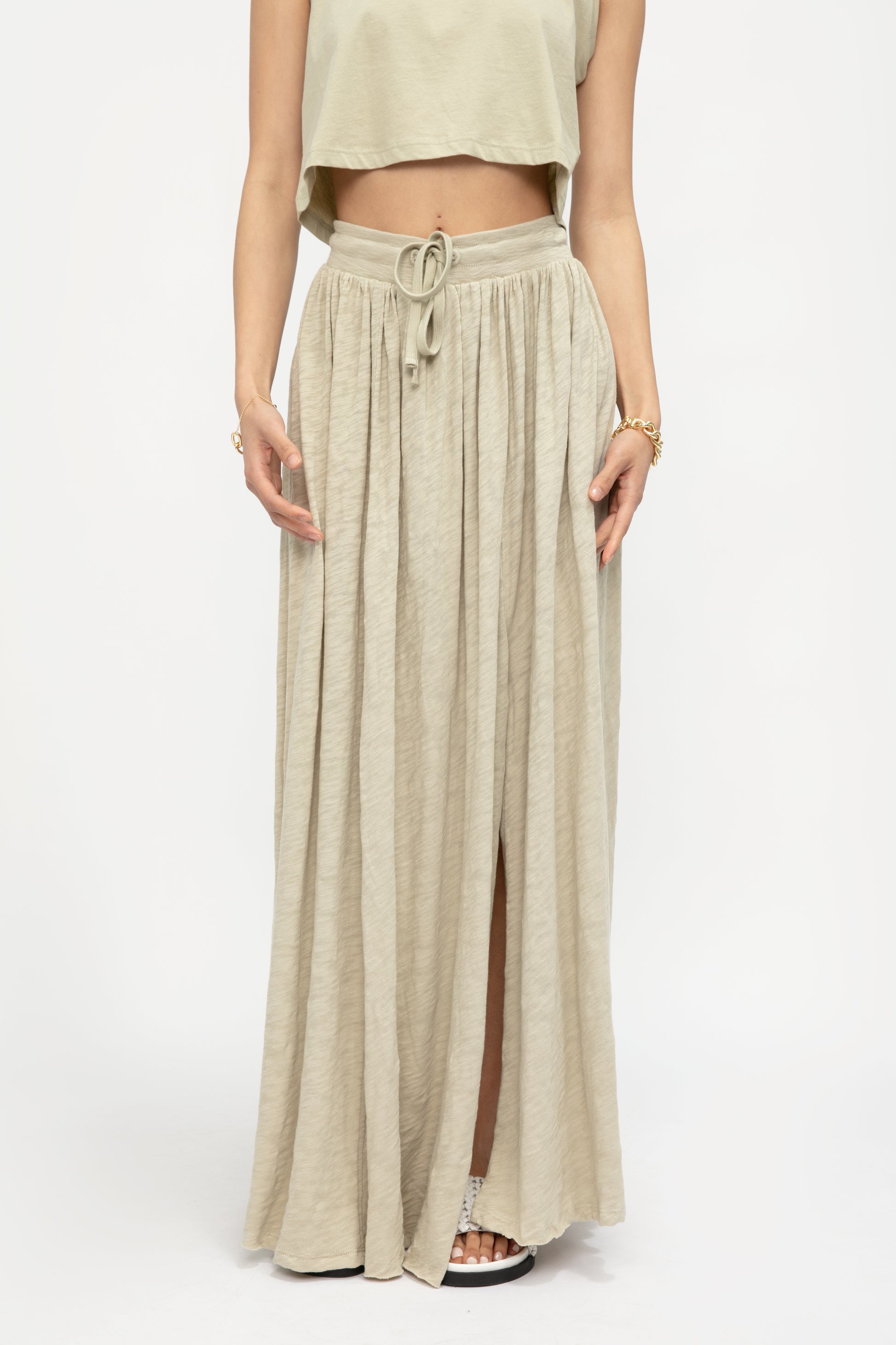 ATM Maxi Skirt With Slit in Faded Moss