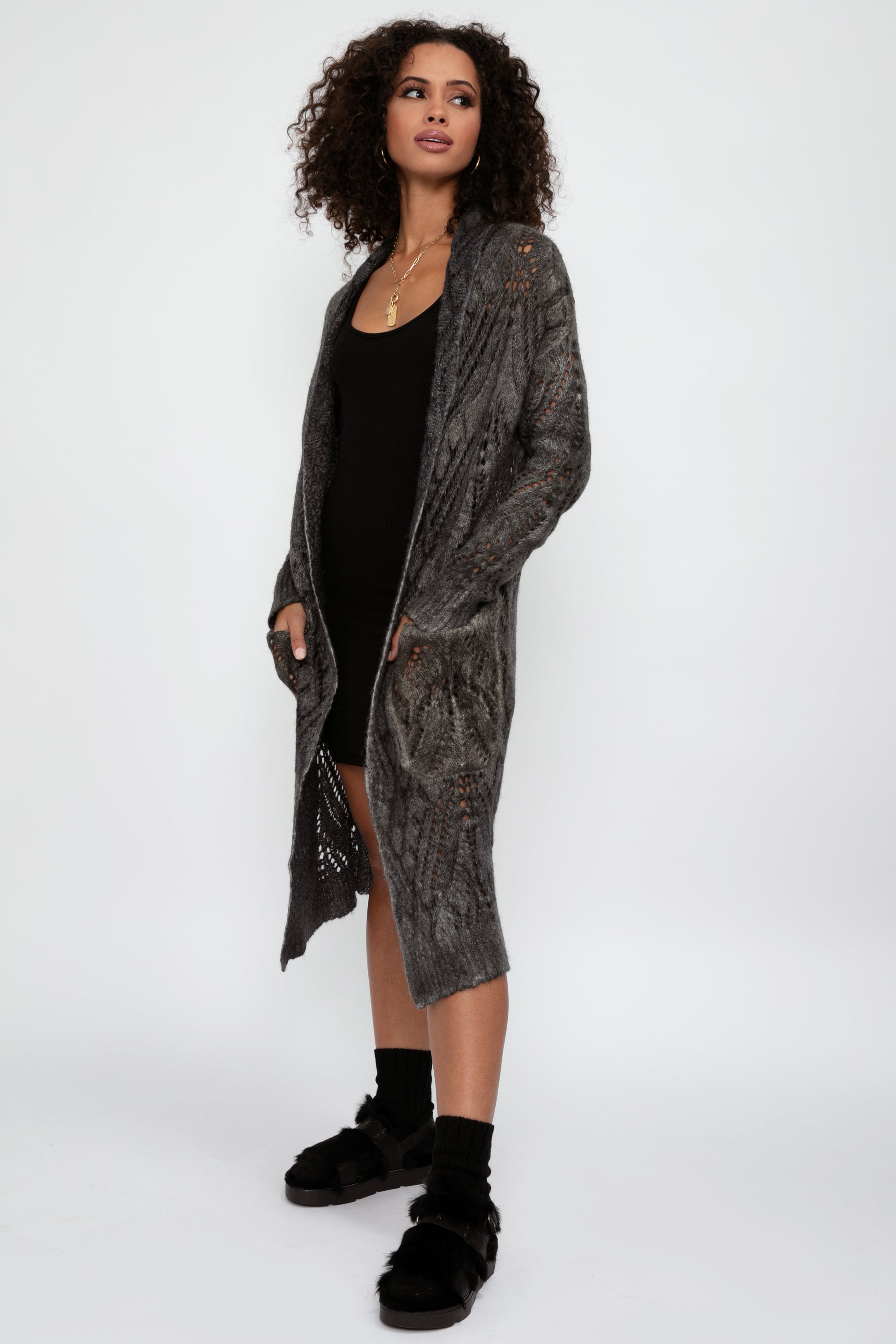 AVANT TOI Alpaca Shawl Long Cardigan in Mushroom
