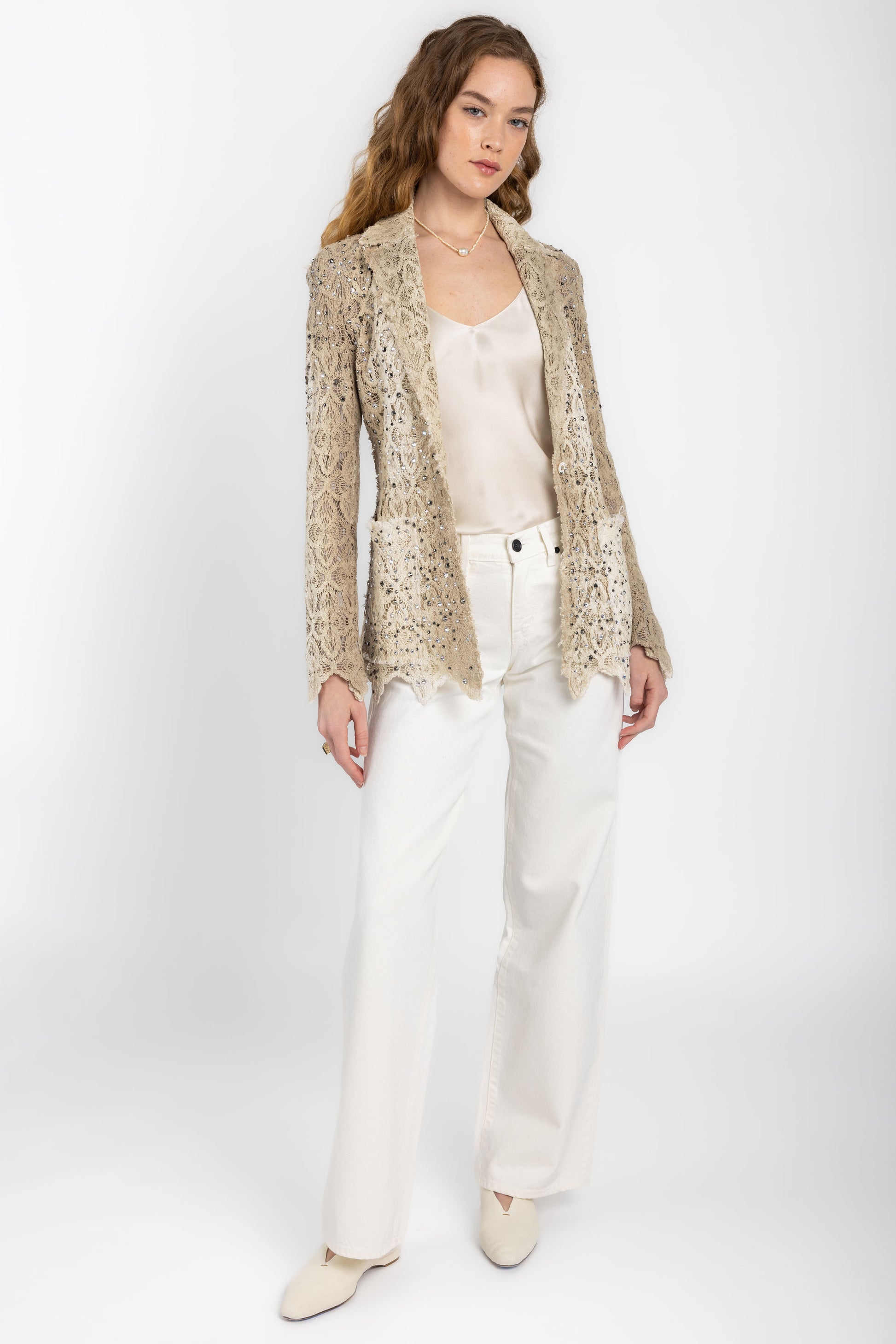 AVANT TOI Macramé Lace Blazer Jacket with Strass in Zenzero