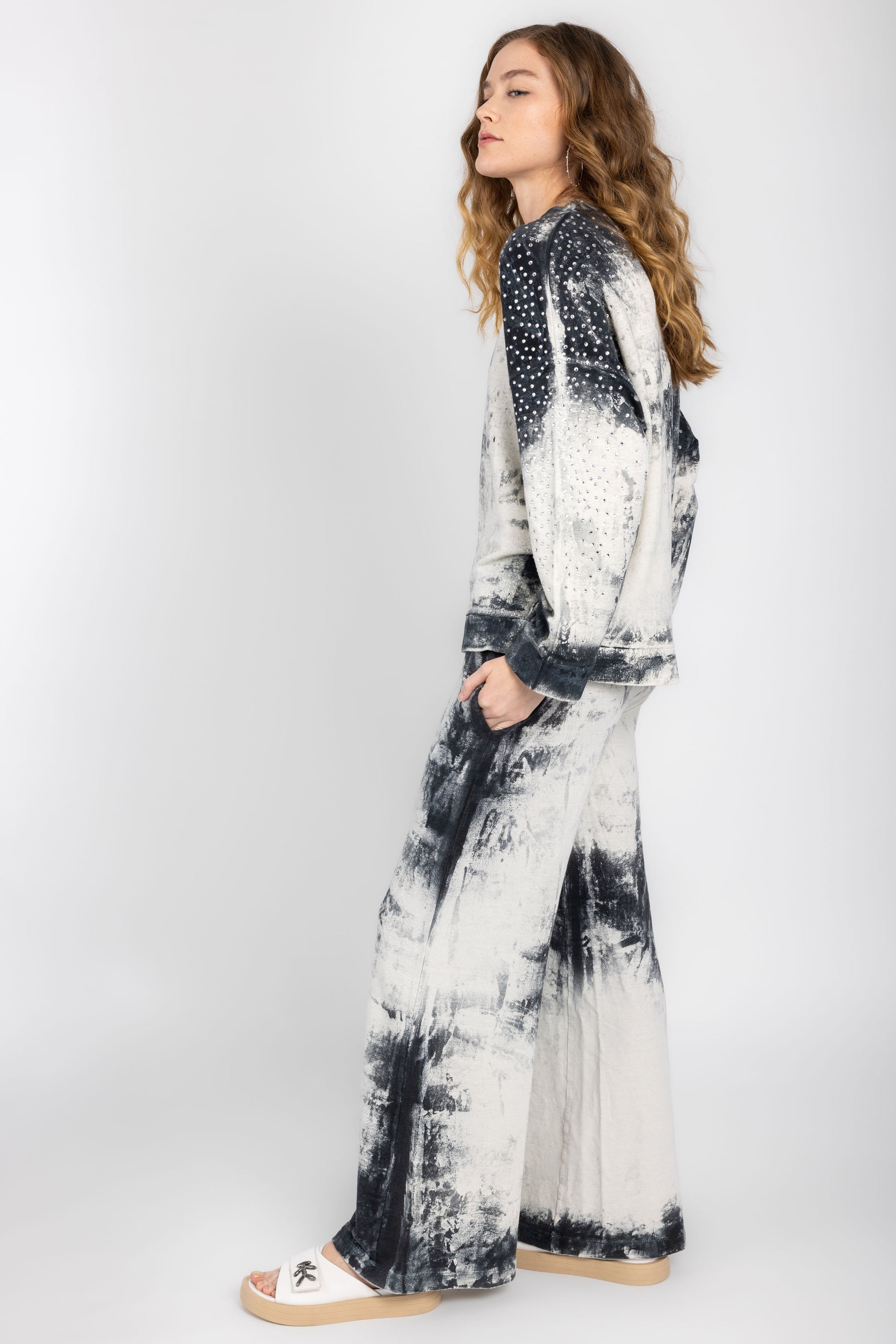 AVANT TOI Marmo Effect Palazzo Sweatpant in Nero
