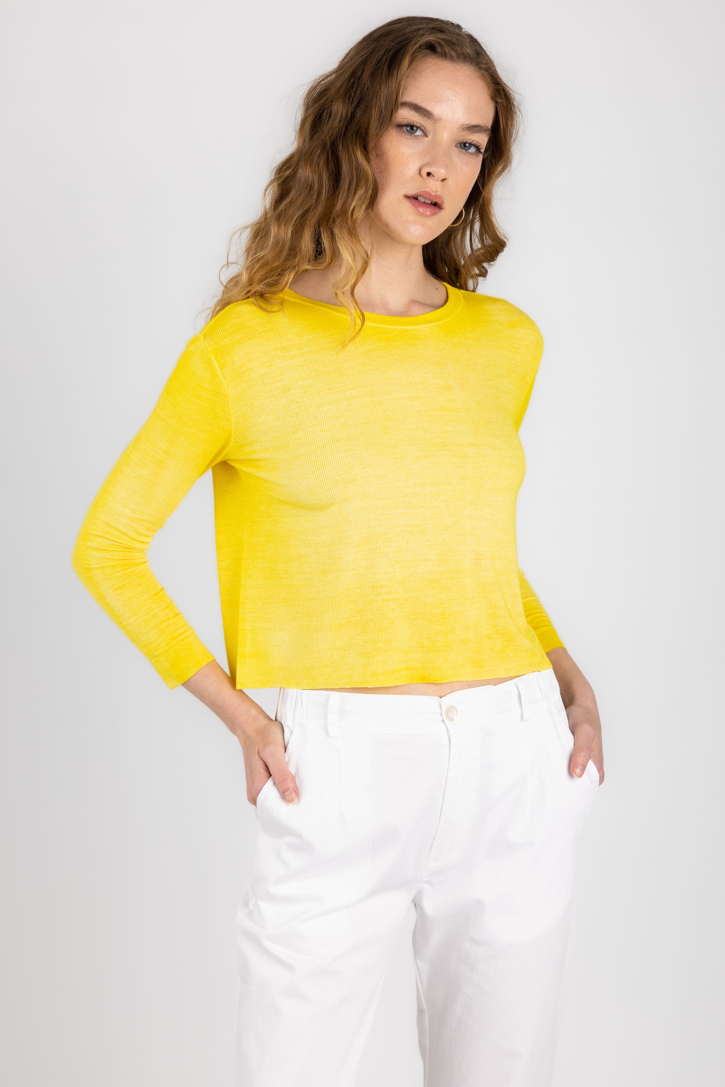 Ribbed Long Sleeve Top in Curcuma