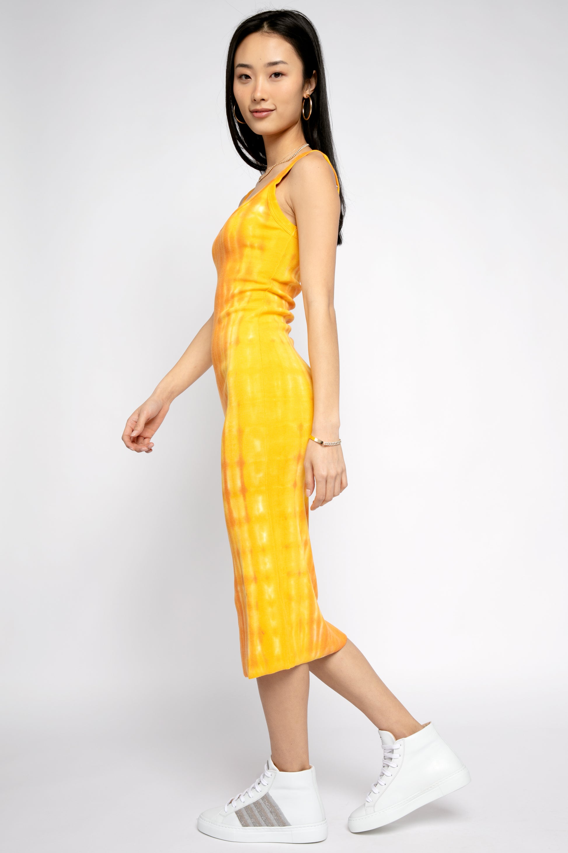 COTTON CITIZEN Verona Midi Dress in Orange Ripple