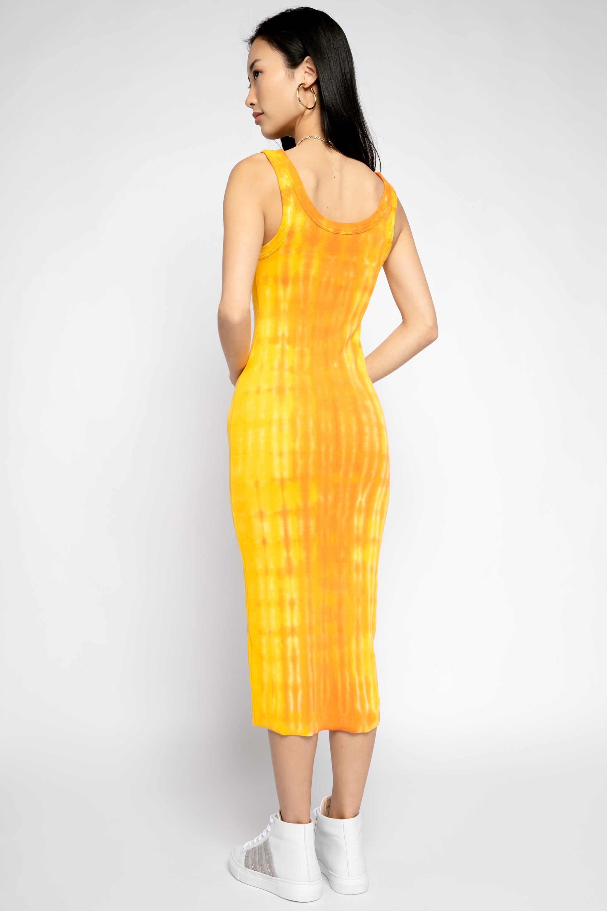 COTTON CITIZEN Verona Midi Dress in Orange Ripple