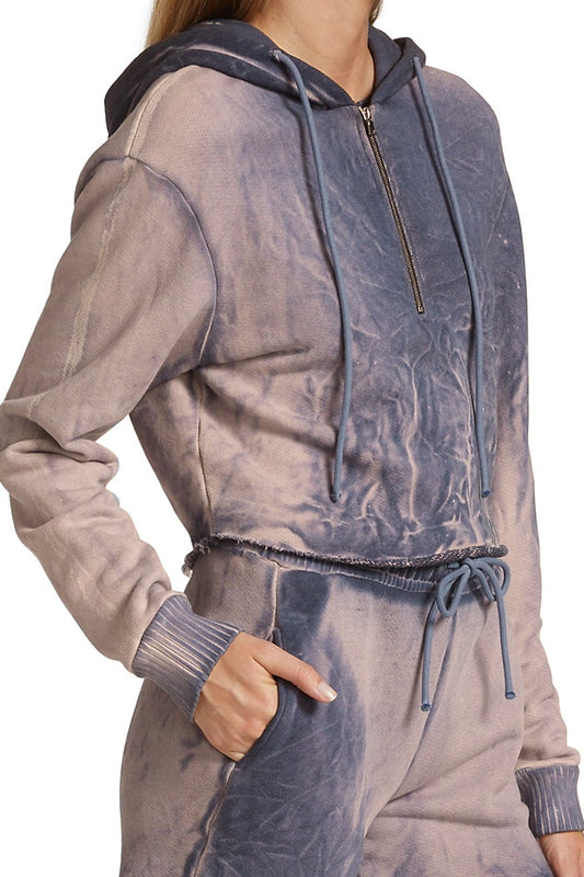 COTTON CITIZEN Brooklyn Crop Zip Hoodie in Eggplant Mix