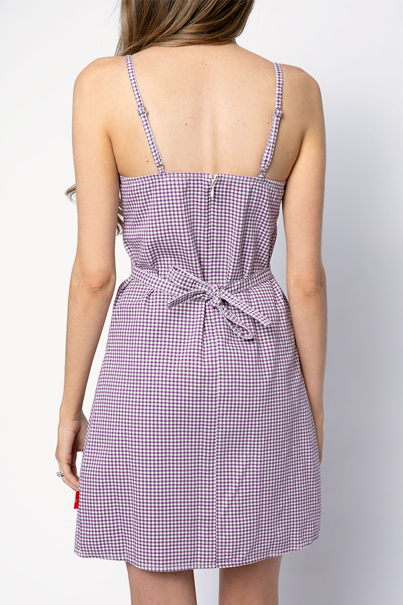 DENIMIST Empire Waist Mini Dress in Purple Gingham