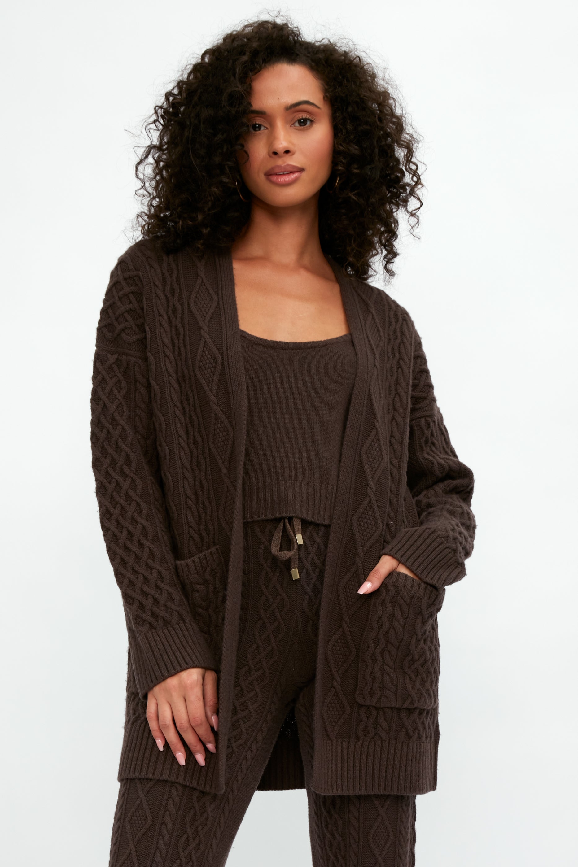 ELEONORA GOTTARDI Cable Knit Cardigan in Chocolate