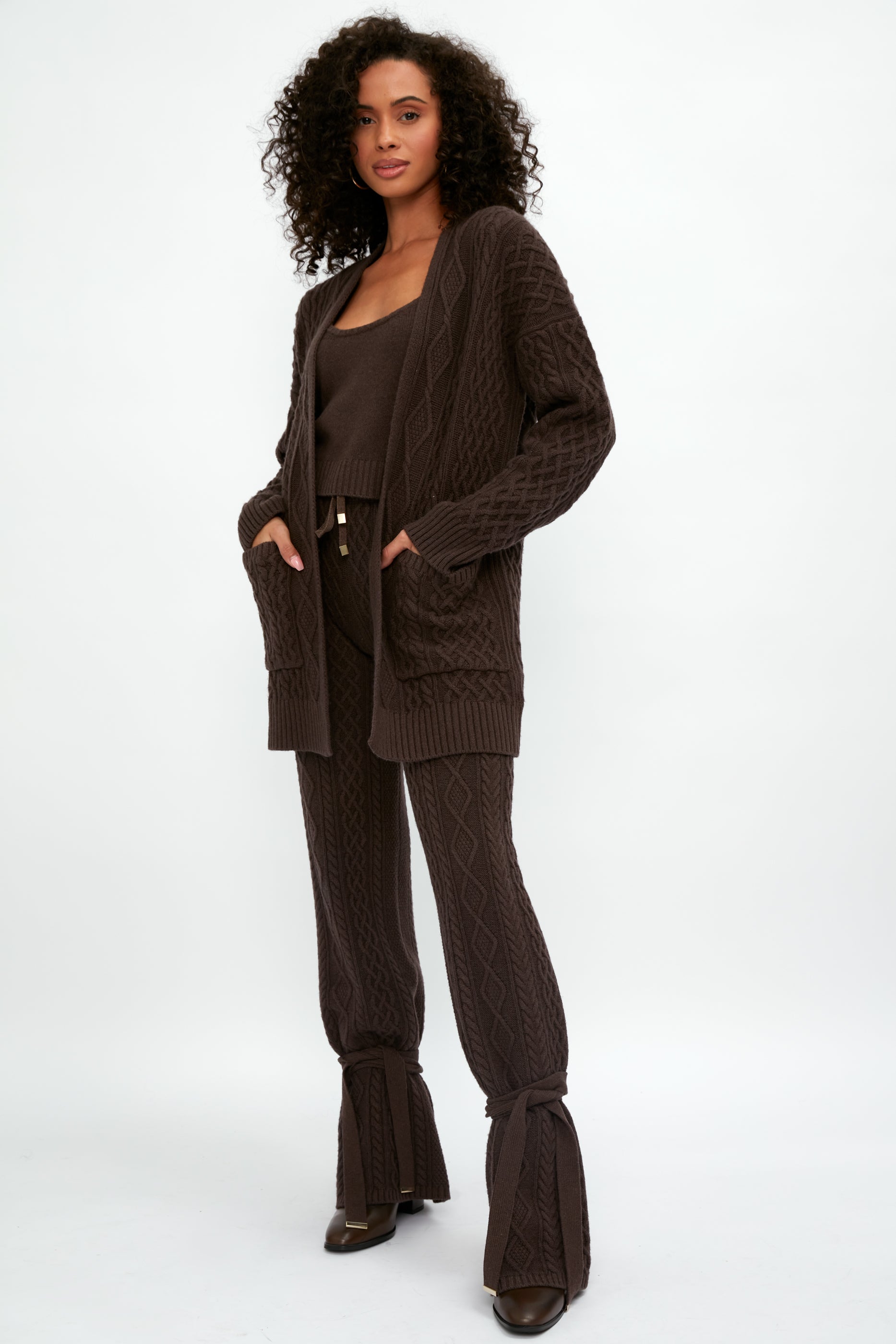 ELEONORA GOTTARDI Cable Knit Cardigan in Chocolate