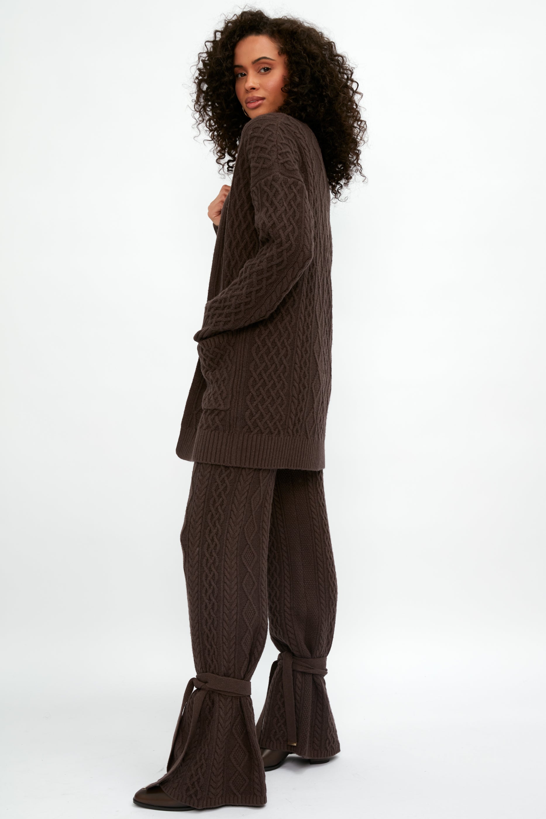 ELEONORA GOTTARDI Cable Knit Cardigan in Chocolate