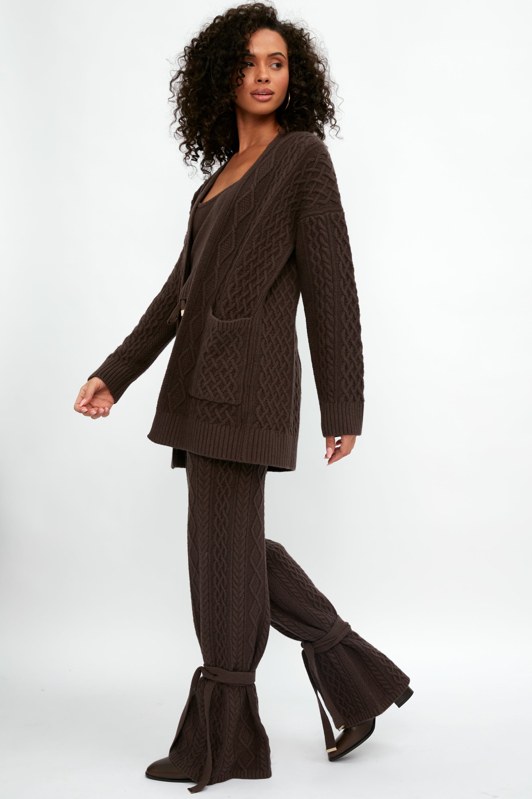 ELEONORA GOTTARDI Cable Knit Cardigan in Chocolate