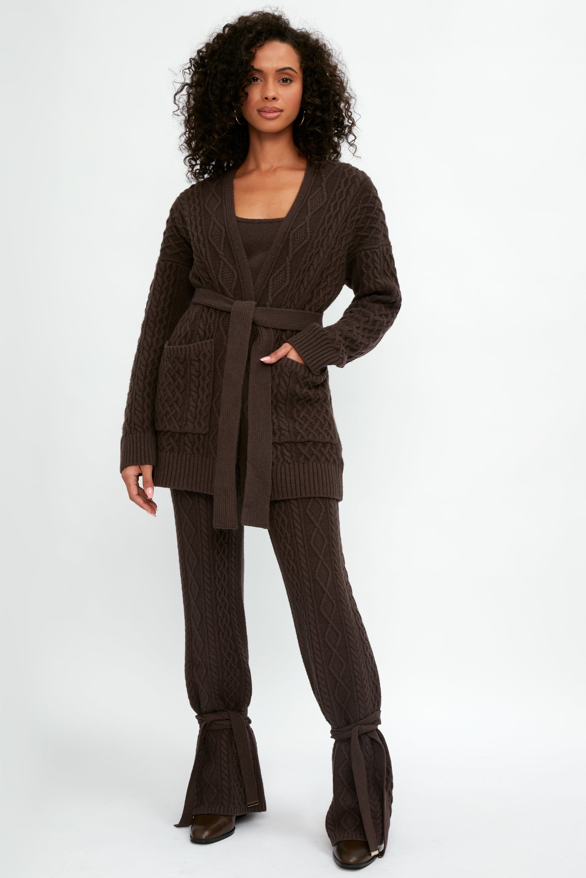 ELEONORA GOTTARDI Cable Knit Cardigan in Chocolate