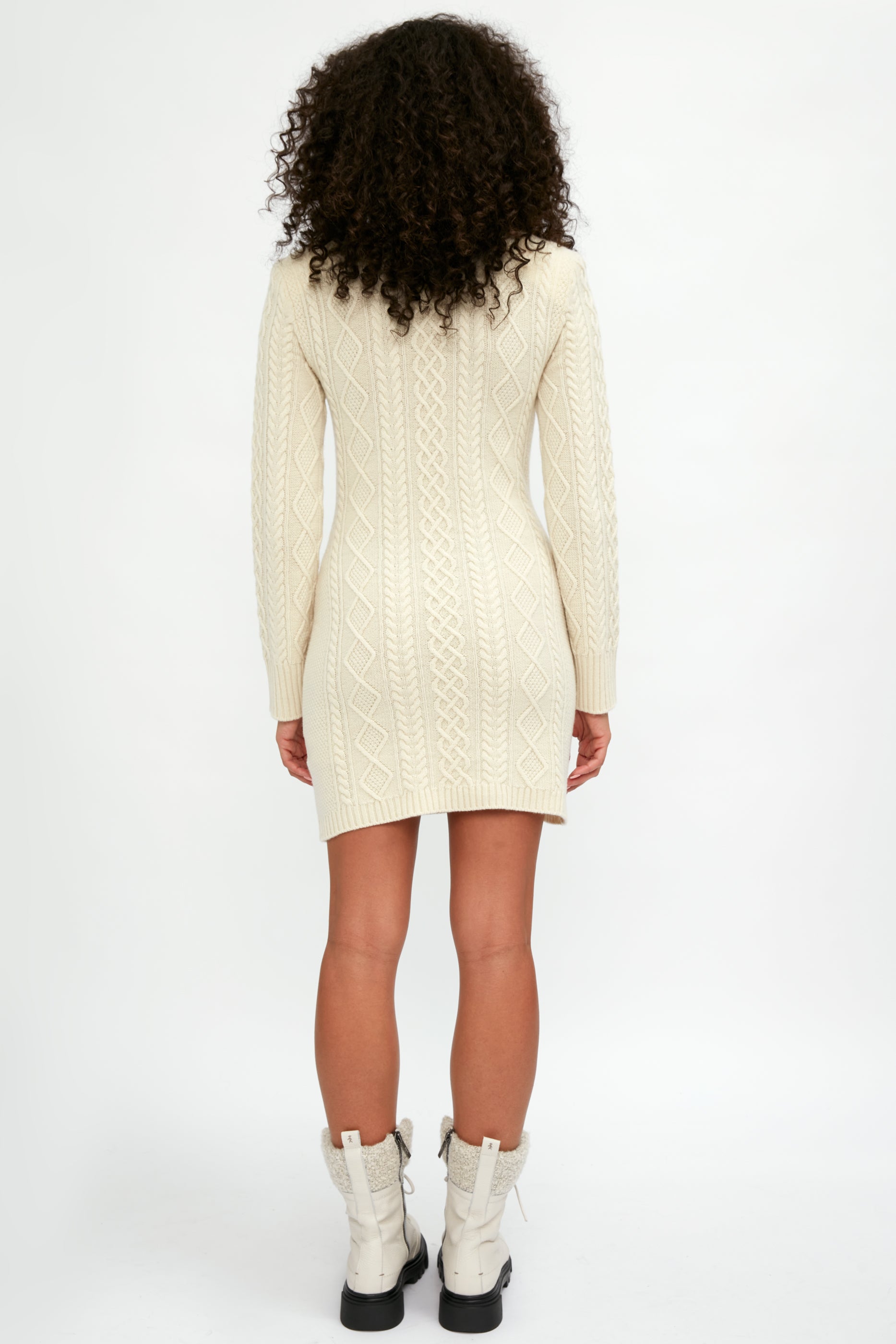 ELEONORA GOTTARDI High Collar Cable Knit Mini Dress in Ivory