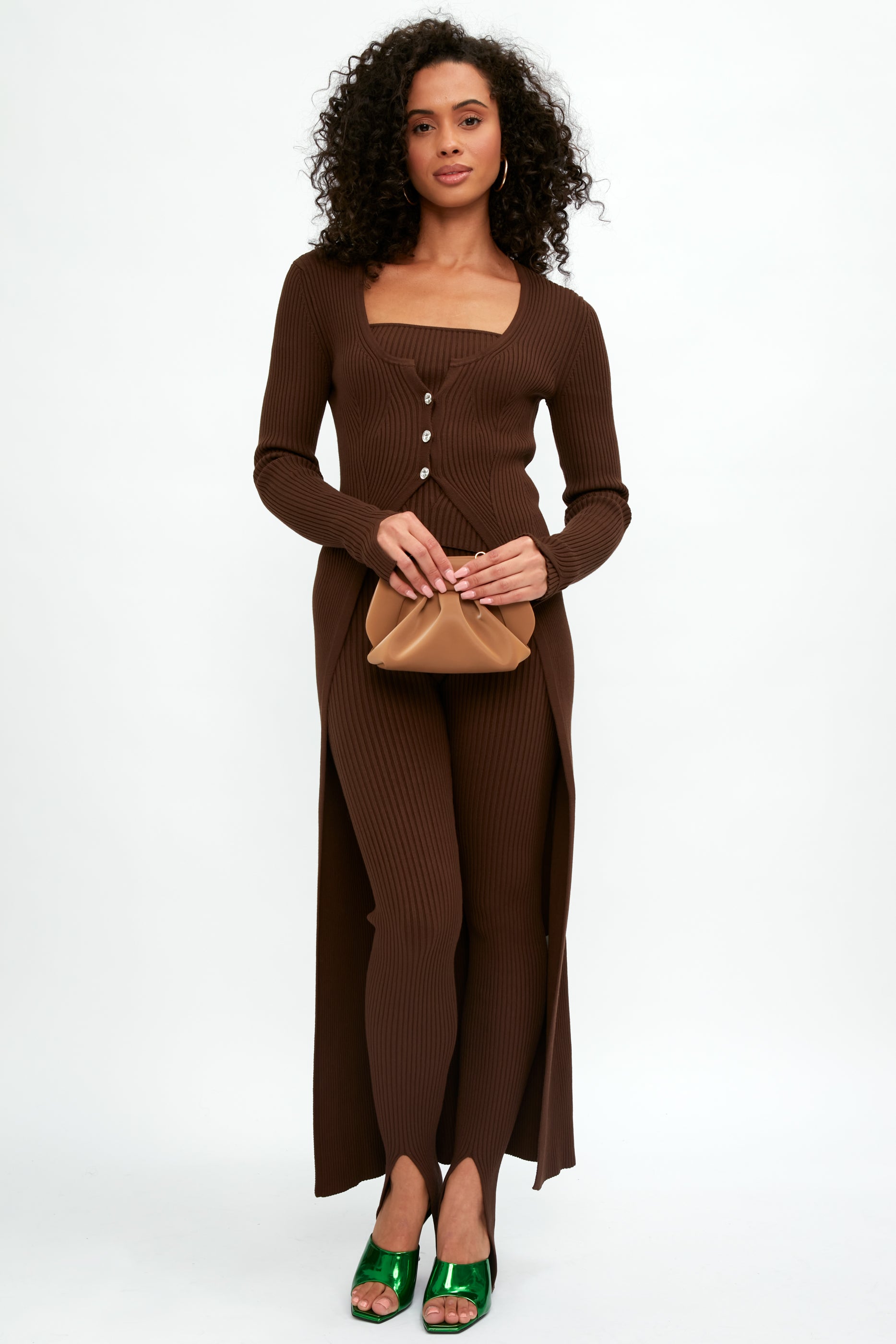 ELEONORA GOTTARDI Long Ribbed Cardigan in Chocolate