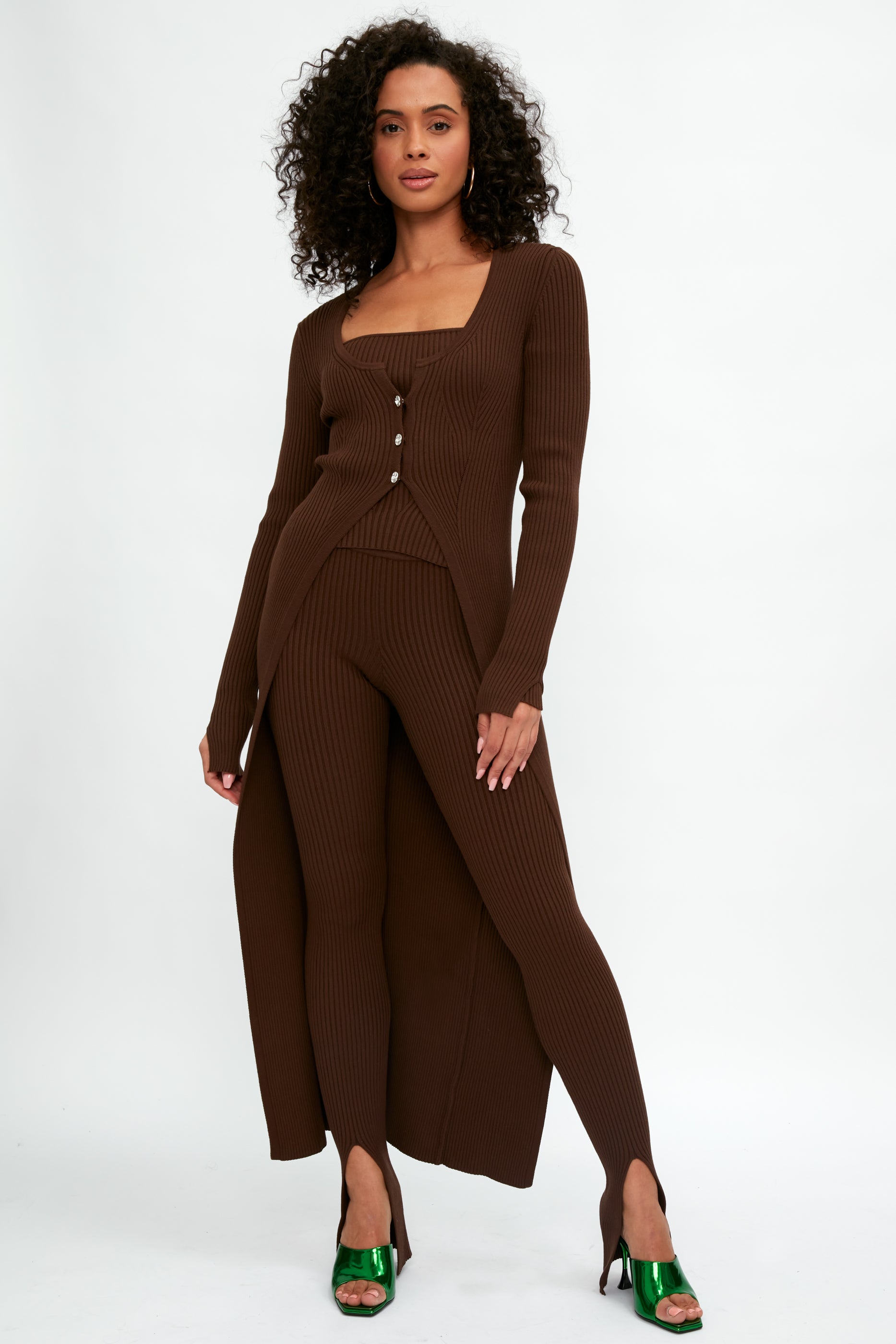 ELEONORA GOTTARDI Long Ribbed Cardigan in Chocolate