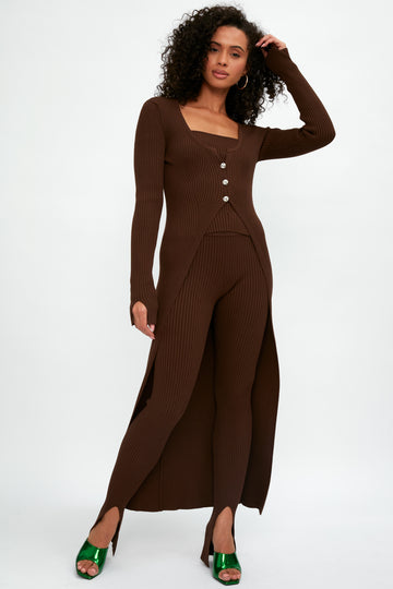 ELEONORA GOTTARDI Long Ribbed Cardigan in Chocolate