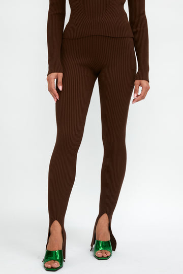 ELEONORA GOTTARDI Ribbed Front Slit Pant in Chocolate