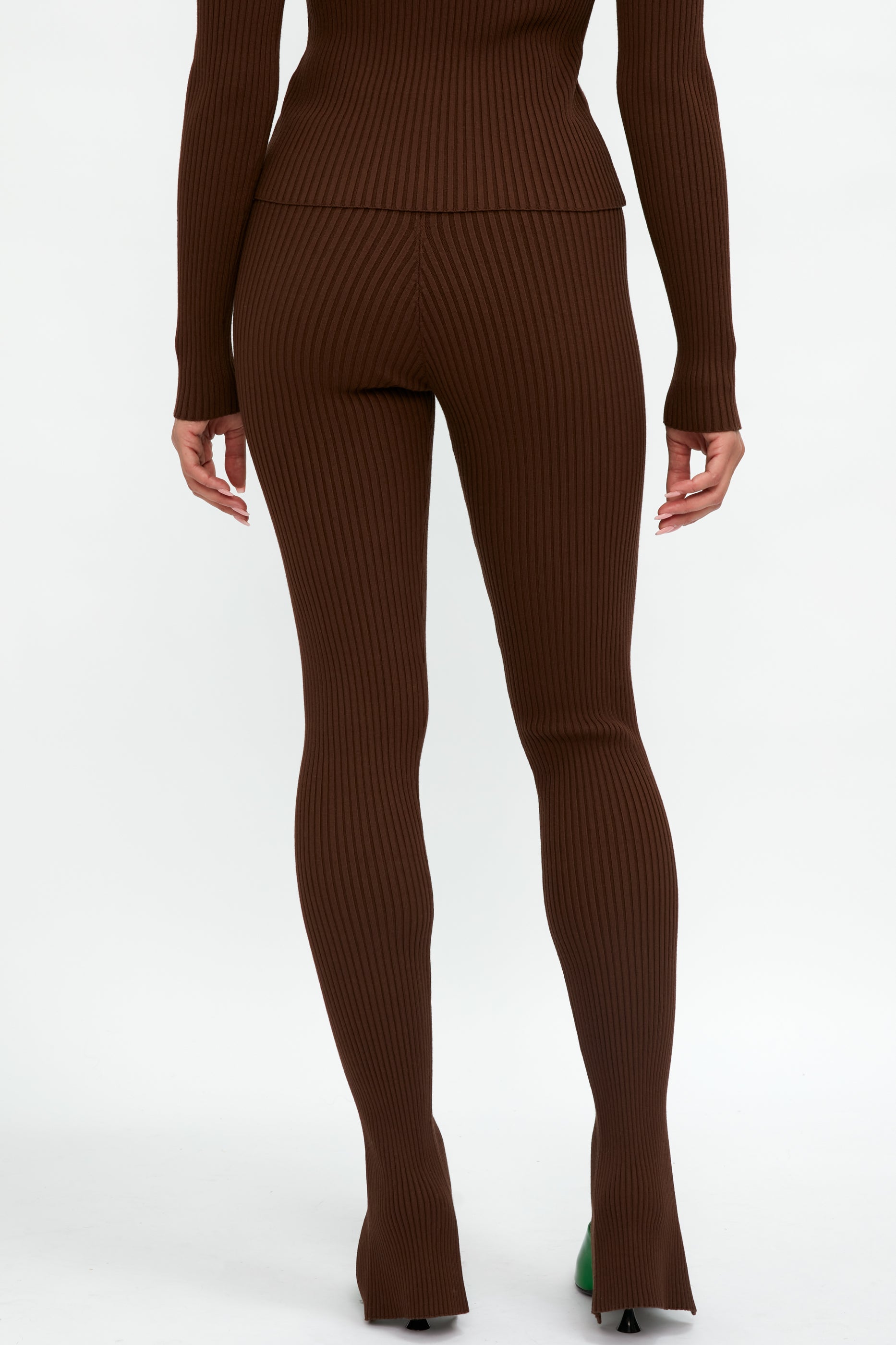 ELEONORA GOTTARDI Ribbed Front Slit Pant in Chocolate