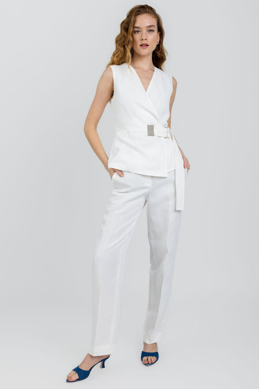 FABIANA FILIPPI Linen Viscose Trouser Pant in Raffia