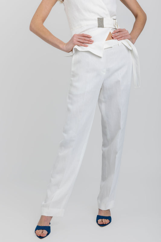 FABIANA FILIPPI Linen Viscose Trouser Pant in Raffia