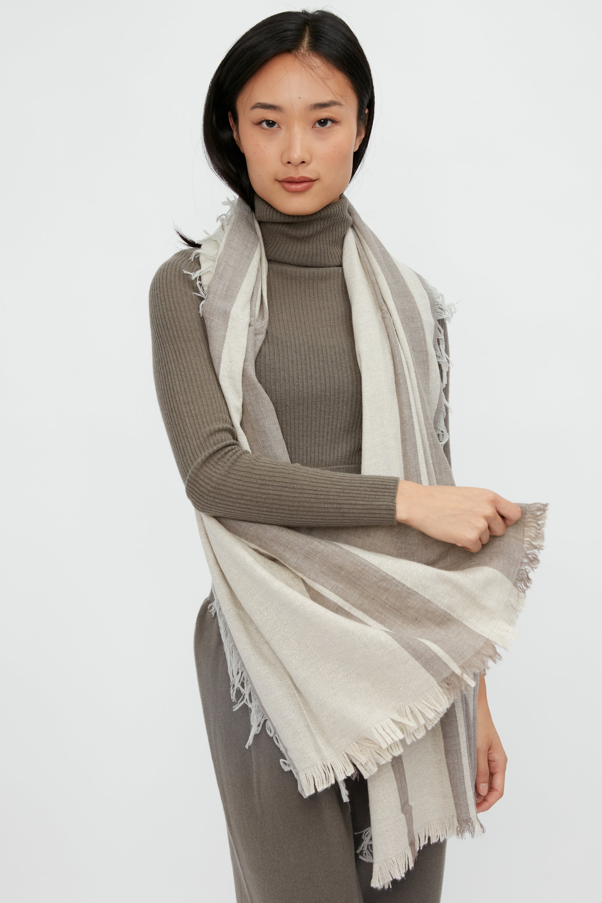 FABIANA FILIPPI Lurex Stripe Scarf in Mandorla