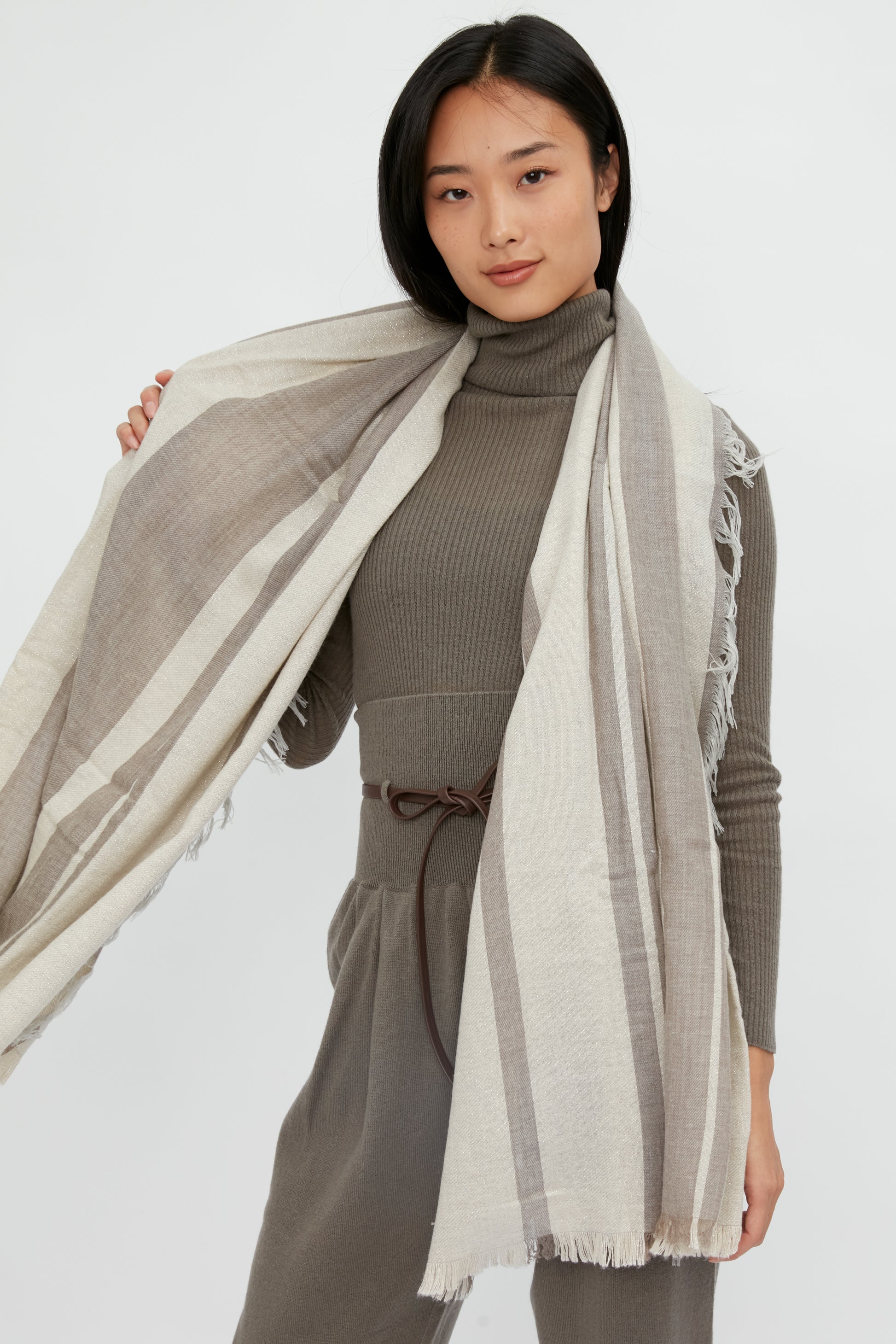 FABIANA FILIPPI Lurex Stripe Scarf in Mandorla