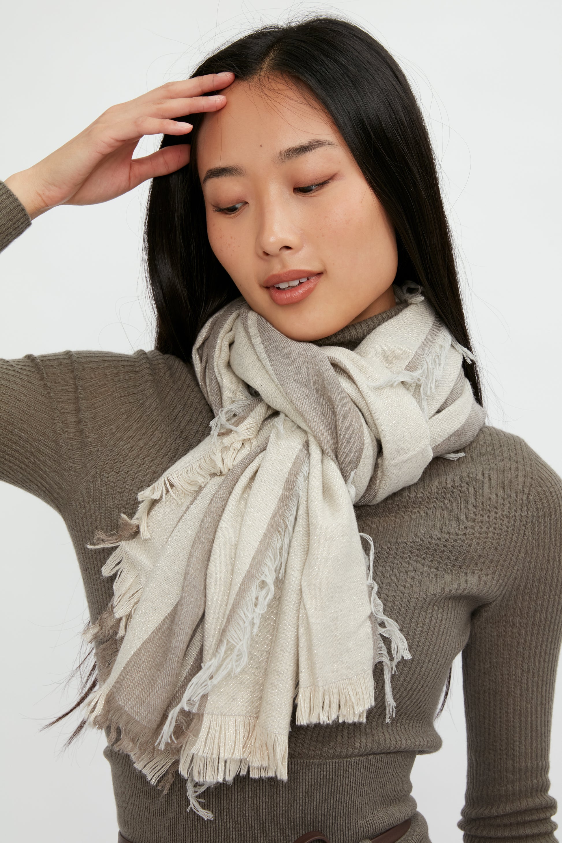 FABIANA FILIPPI Lurex Stripe Scarf in Mandorla