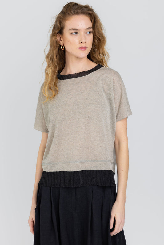 FABIANA FILIPPI Metallic Trimmed Top in Sesame