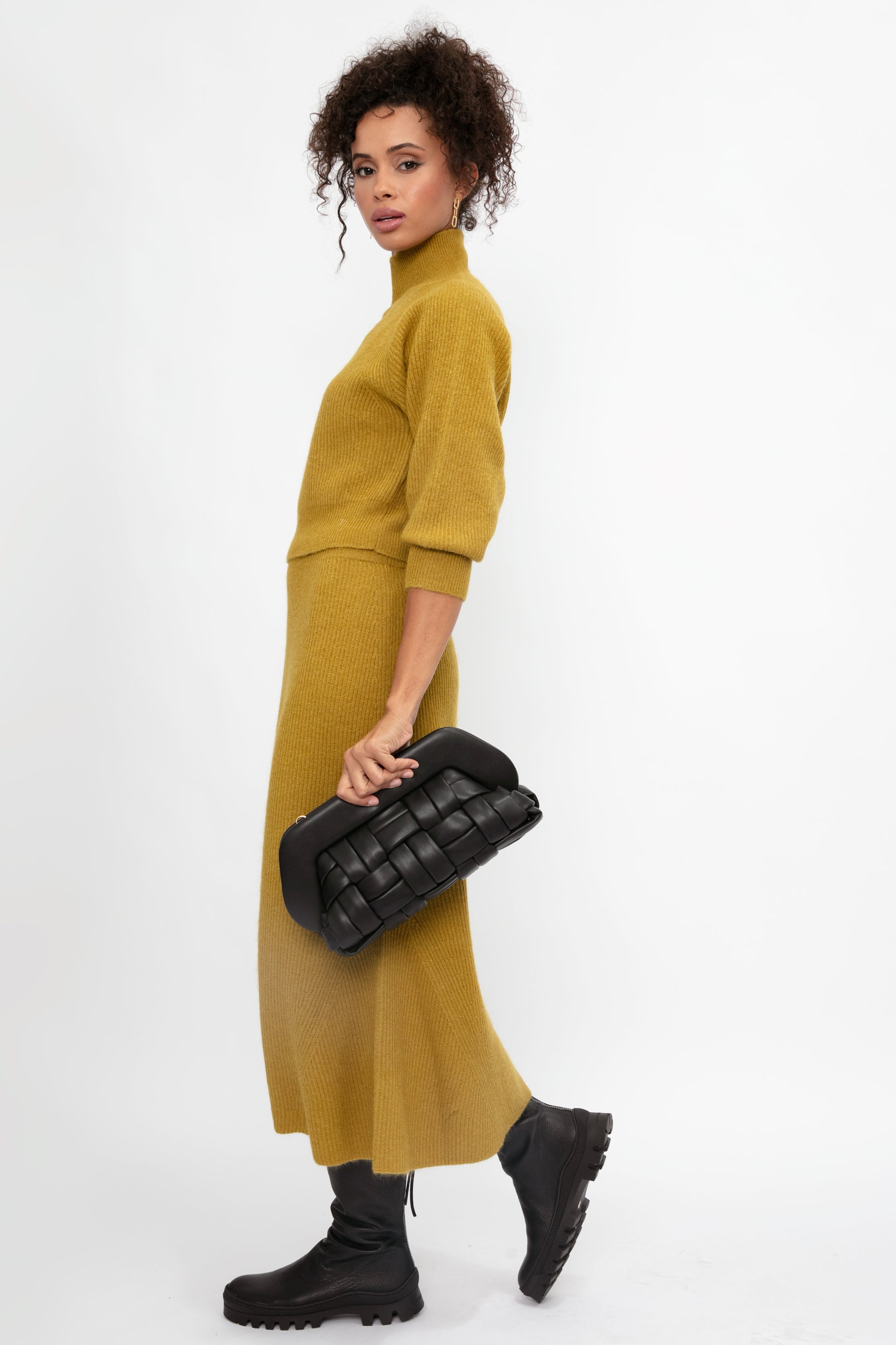 FABIANA FILIPPI Platinum and Mohair High Neck Sweater in Curry