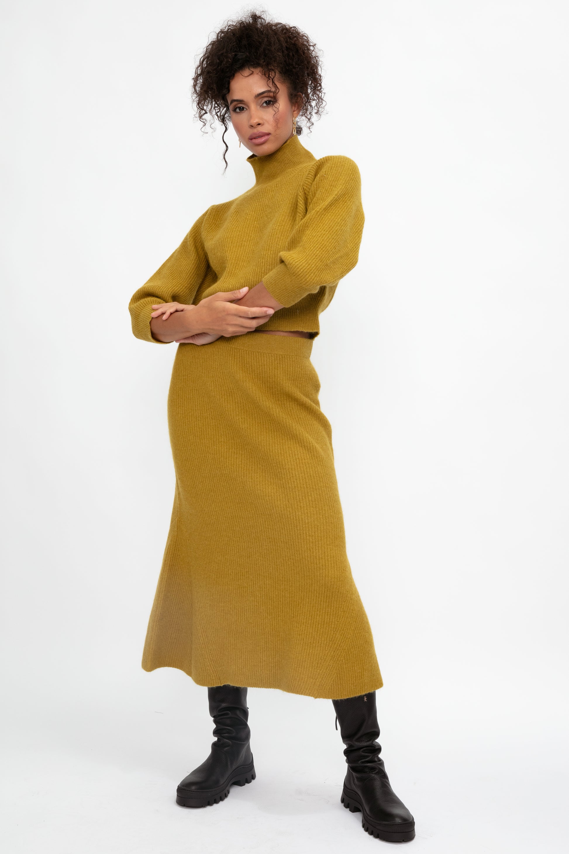 FABIANA FILIPPI Ribbed Wool Skirt in Curry