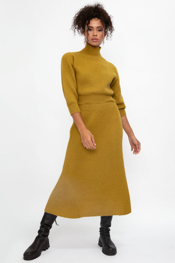 FABIANA FILIPPI Ribbed Wool Skirt in Curry
