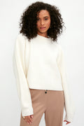 FORTE FORTE Carded Wool Cropped Kimono Sweater in Candor