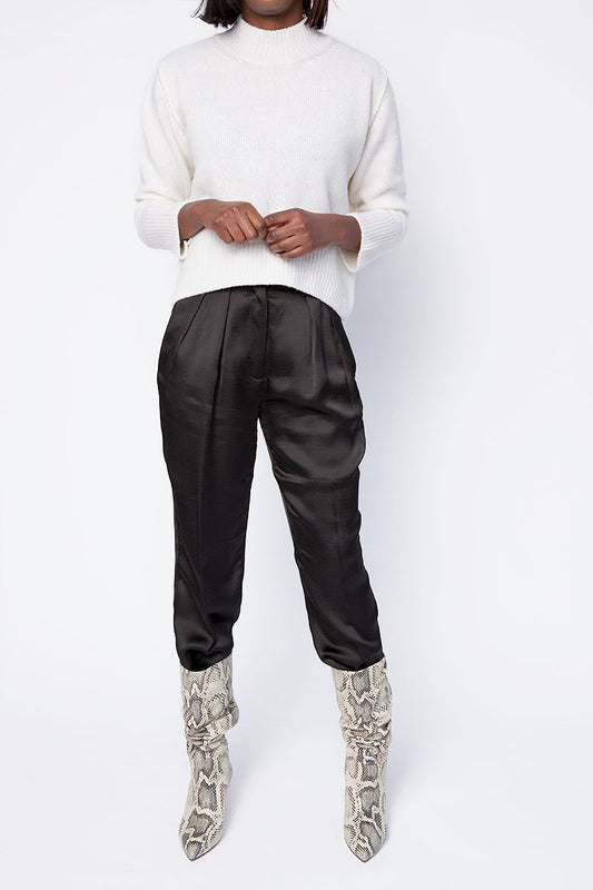 FORTE FORTE Cloquet Satin High Waist Pant in Nero