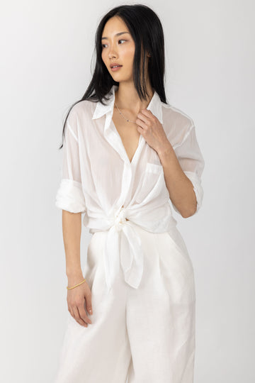 FORTE FORTE Cotton Silk Voile Shirt in White