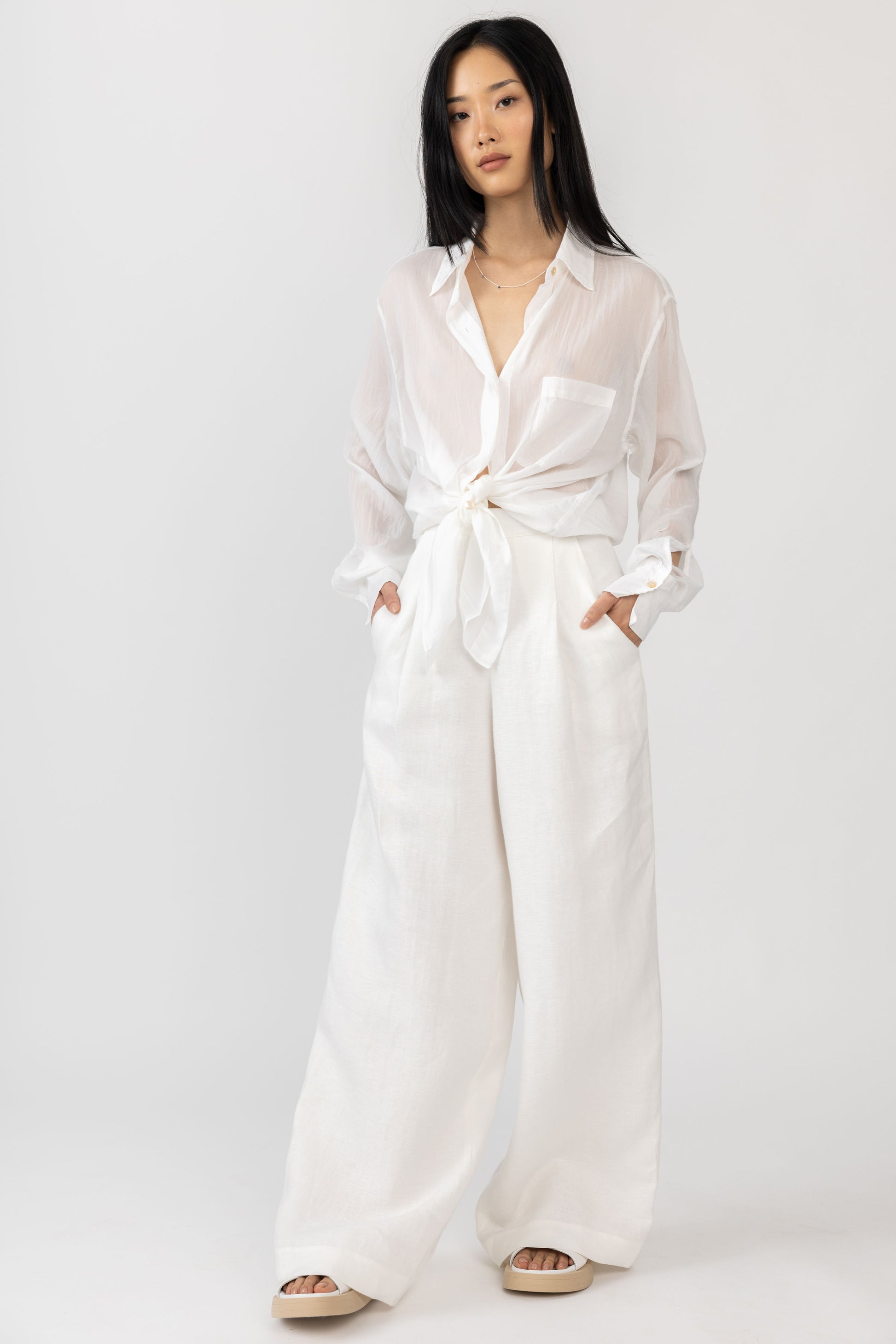 FORTE FORTE Cotton Silk Voile Shirt in White