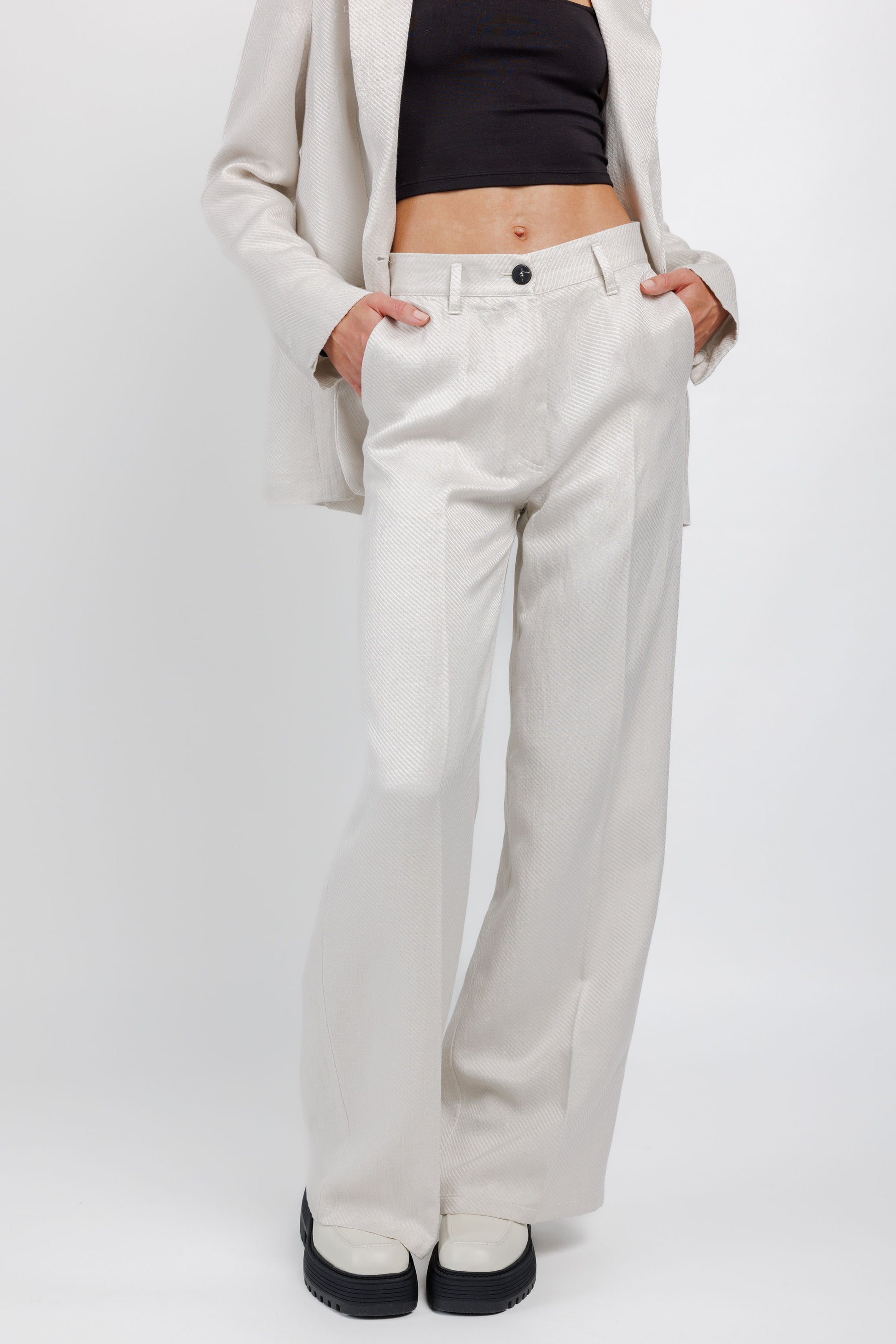 FORTE FORTE Diagonal Wide Leg Pant in Perla