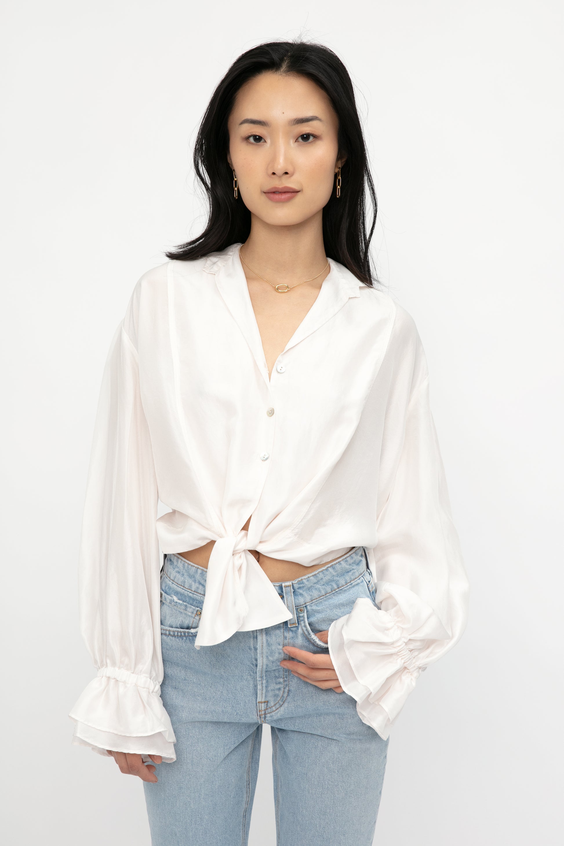 FORTE FORTE Habotai Silk Blouse with Tie in Avorio