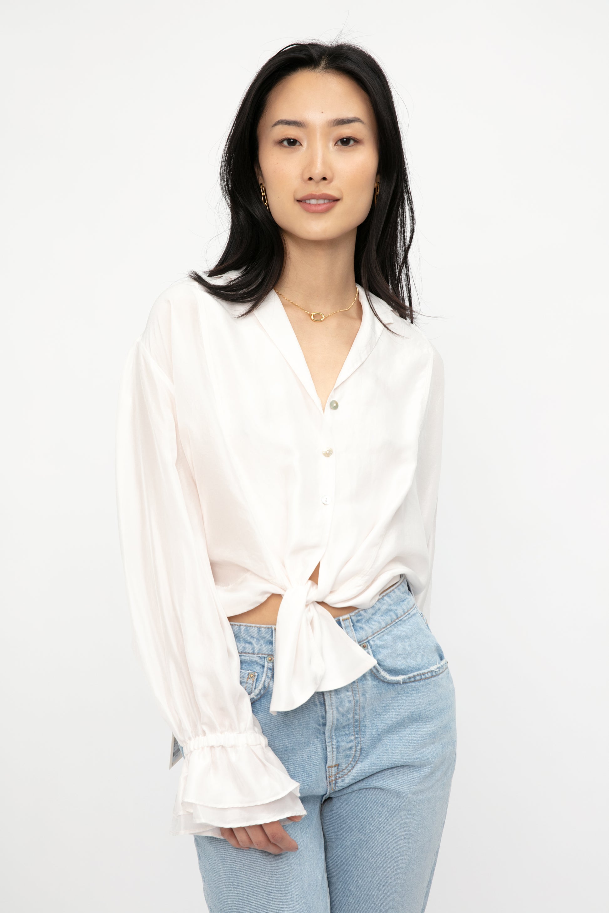 FORTE FORTE Habotai Silk Blouse with Tie in Avorio