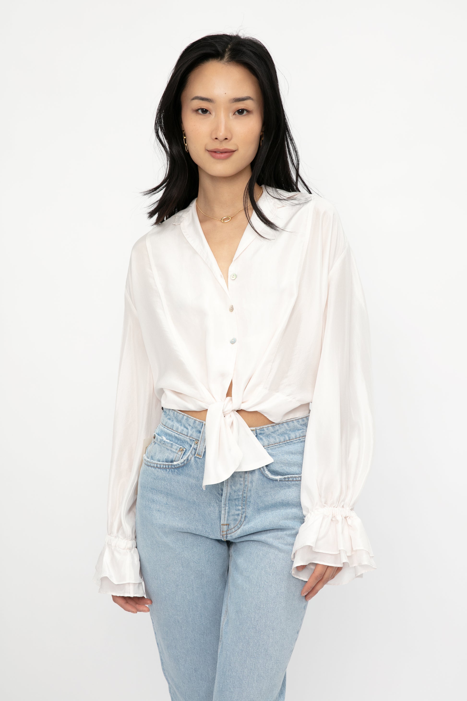 FORTE FORTE Habotai Silk Blouse with Tie in Avorio